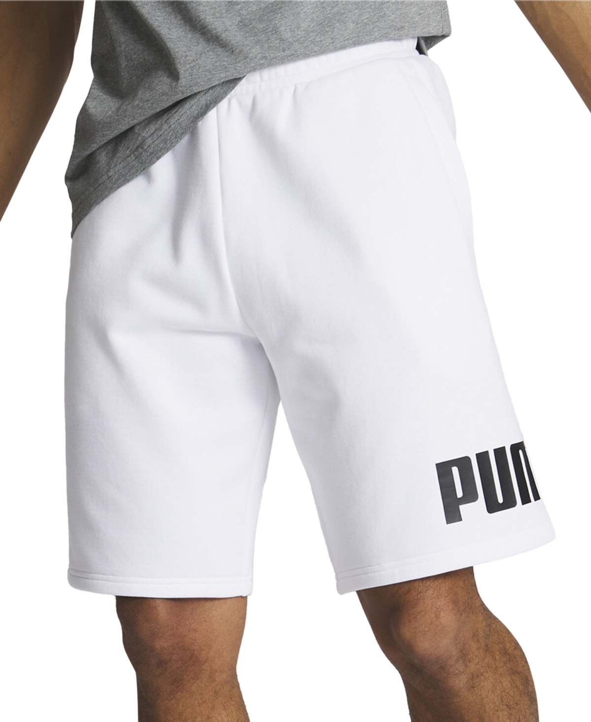Puma Men's Regular-fit Big Logo-print Fleece 10" Shorts In  White