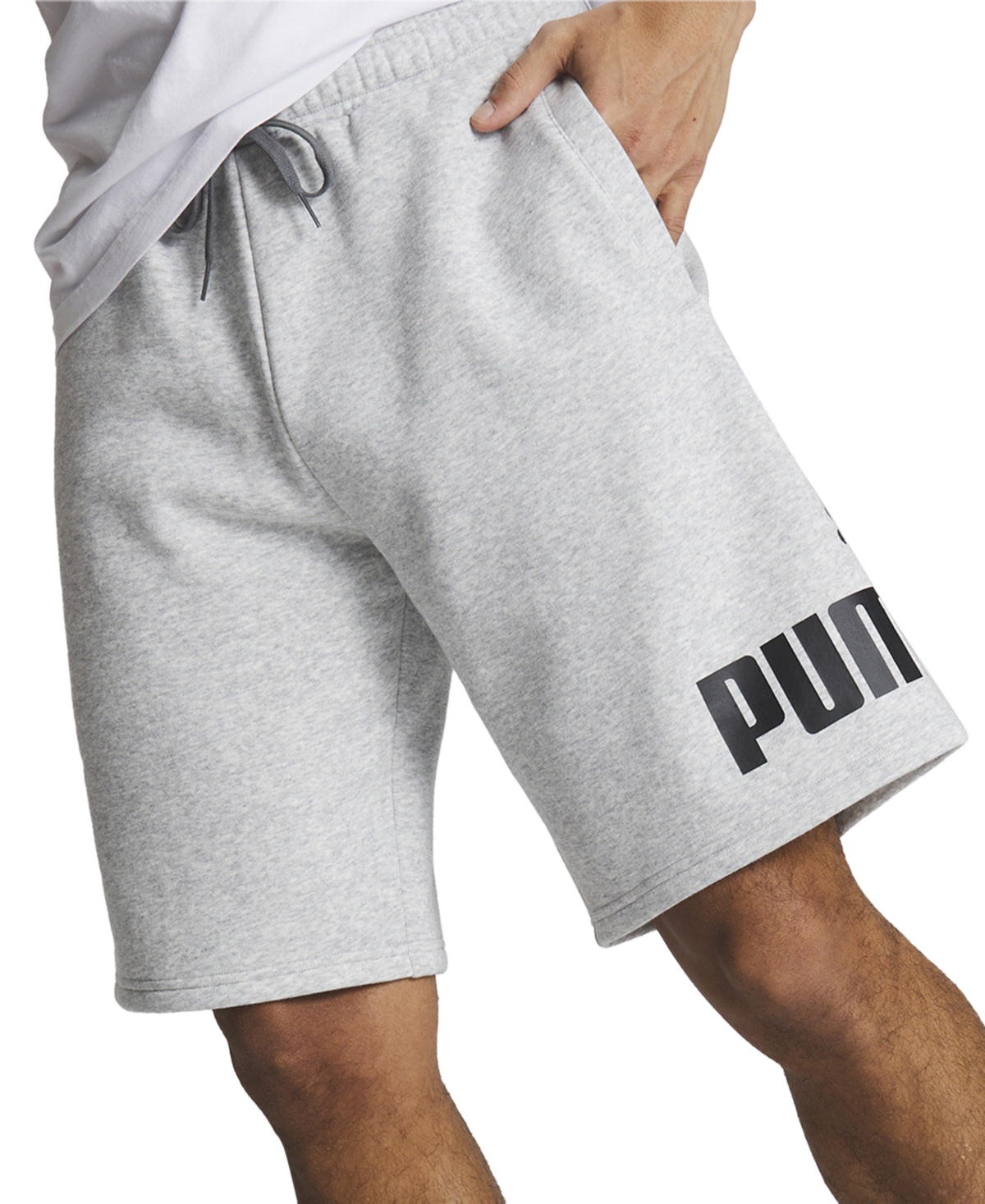 Puma Men's Regular-fit Big Logo-print Fleece 10" Shorts In Medium Gray Heather