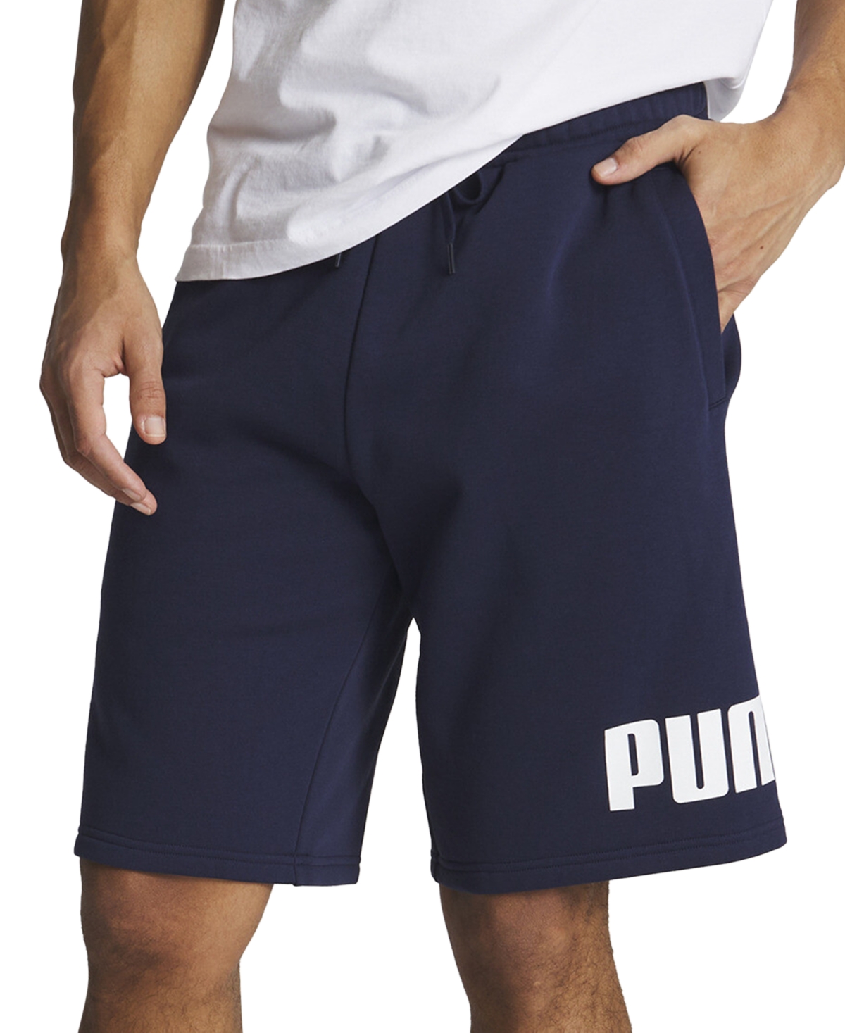 Puma Men's Regular-fit Big Logo-print Fleece 10" Shorts In  Navy