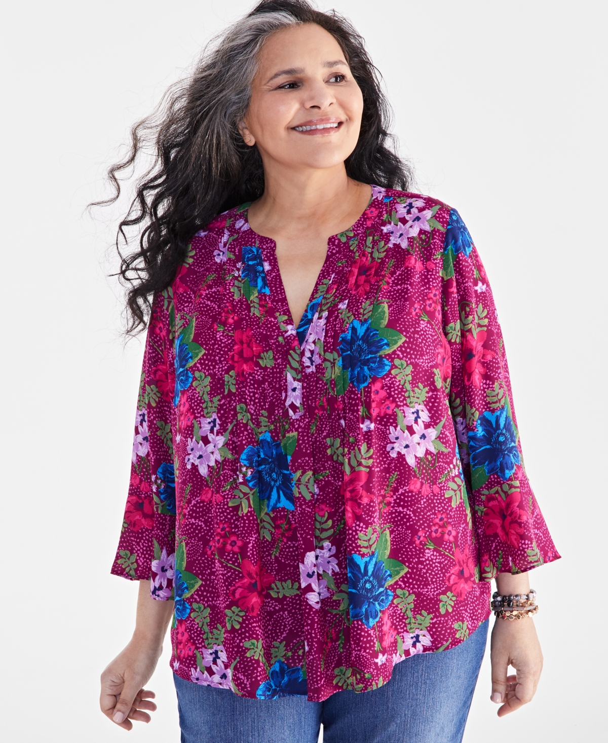 Plus Size Printed Pintuck Blouse, Created for Macy's - Pastel Purple