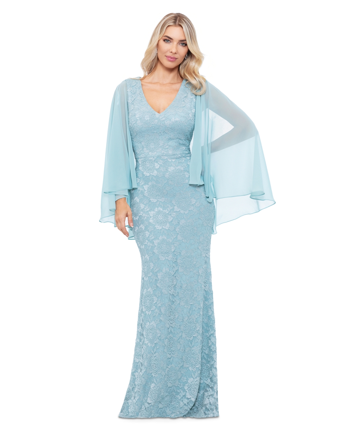 Betsy & Adam Women's Lace Cape-sleeve Gown In Sage