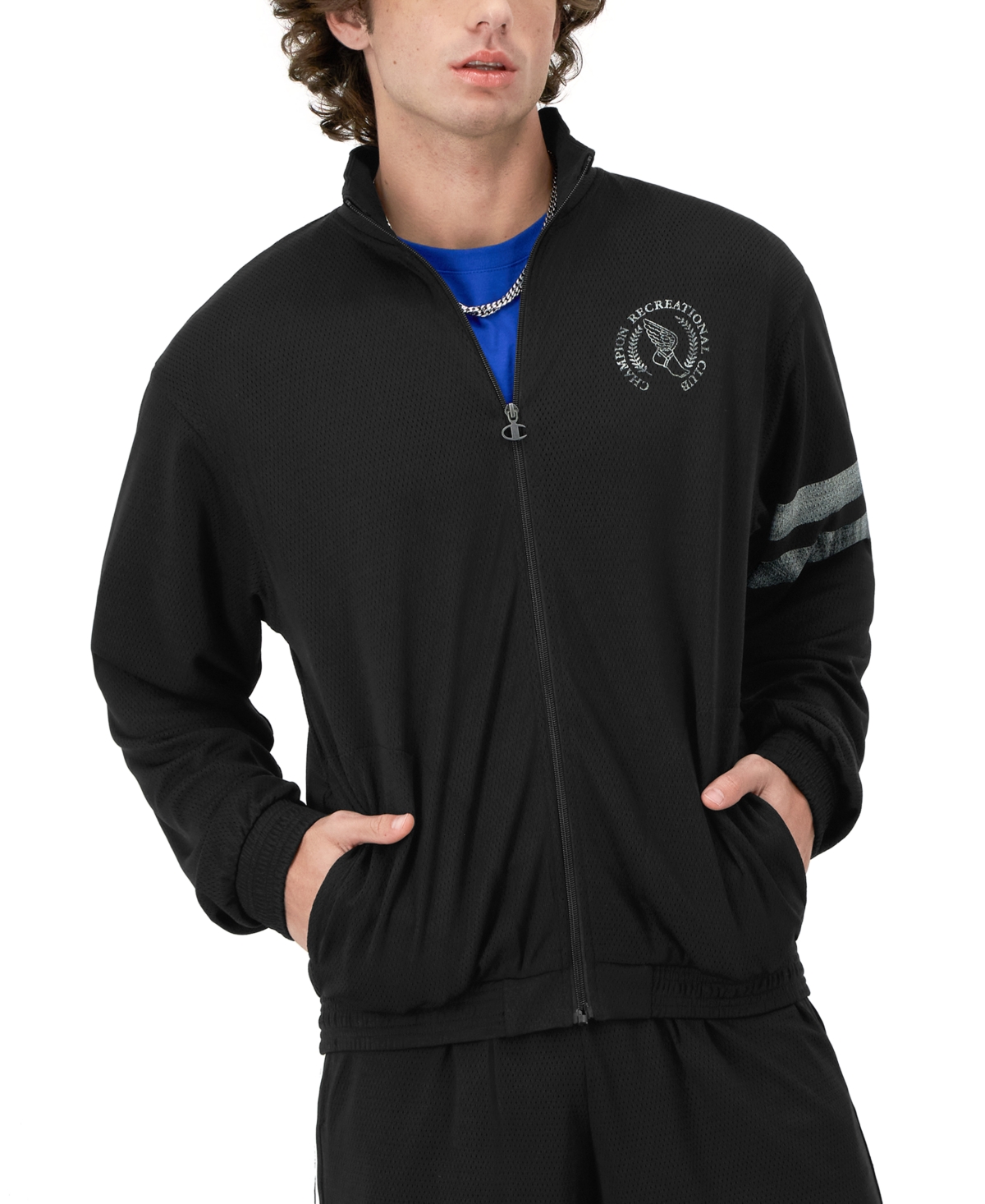 Champion Men's Attack Standard-fit Logo-print Full-zip Mesh Track Jacket In Soft Suede