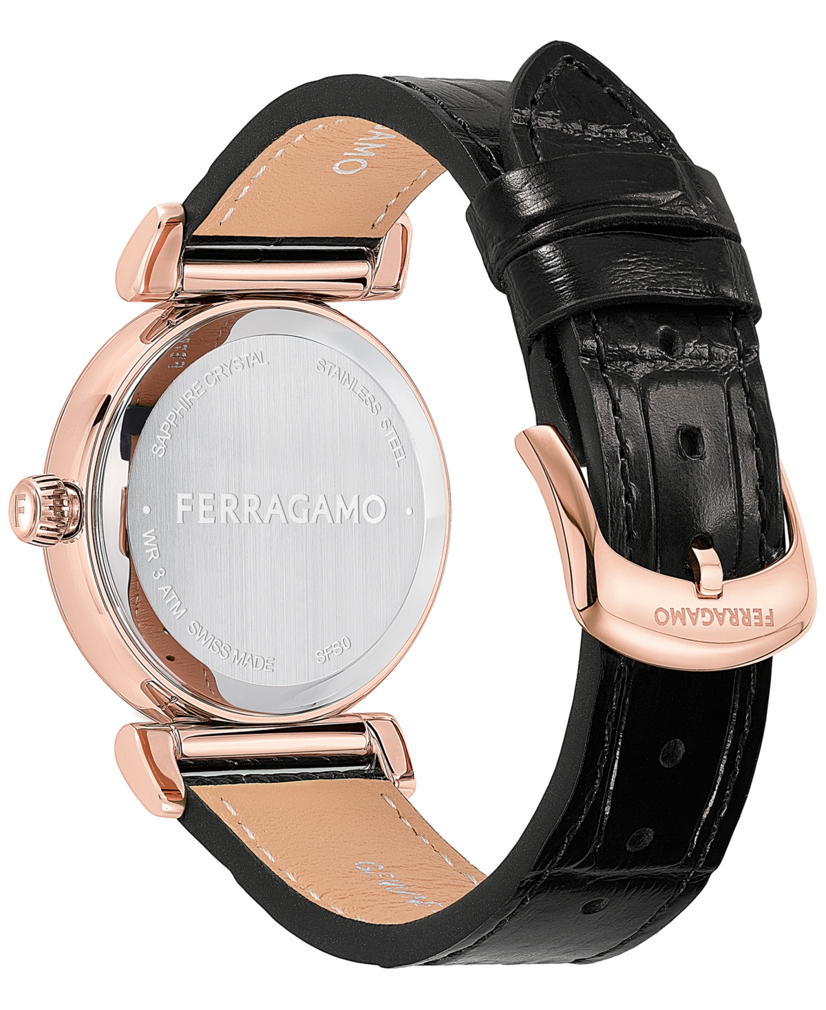 Shop Ferragamo Salvatore  Women's Swiss Black Leather Strap Watch 36mm In Rosegold
