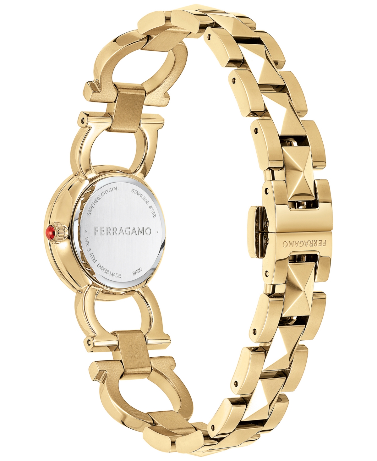 Shop Ferragamo Salvatore  Women's Swiss Gold Ion Plated Stainless Steel Stud Link Bracelet Watch 25mm