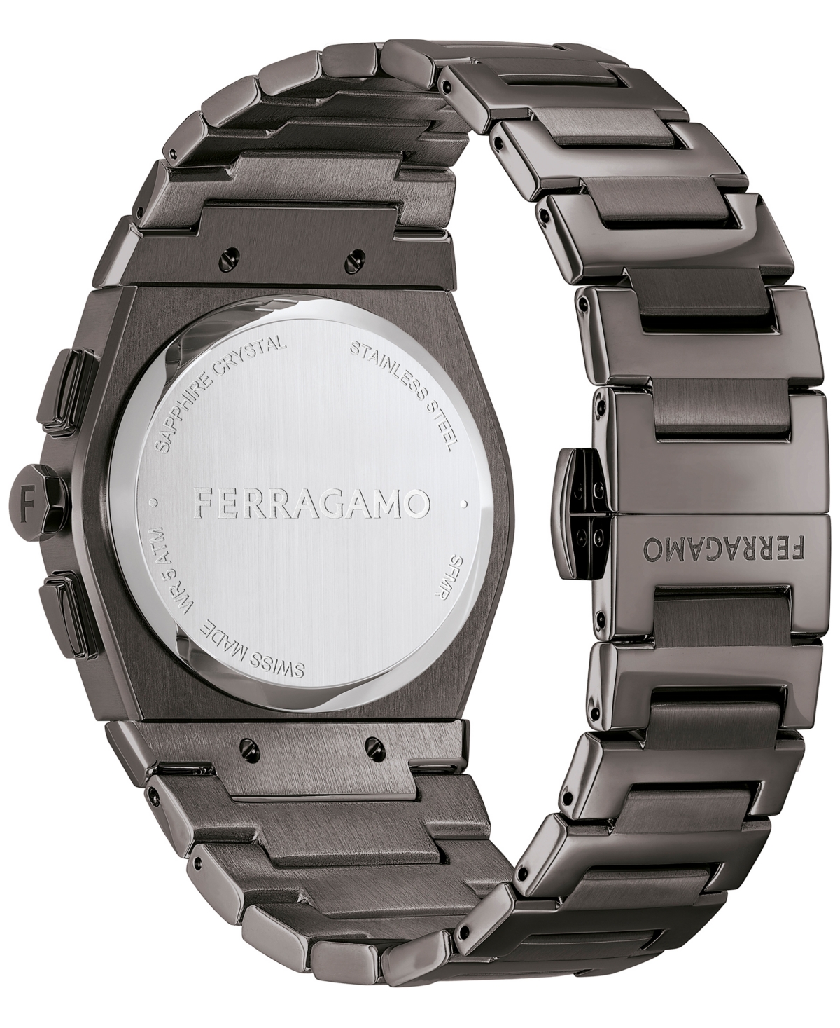 Shop Ferragamo Salvatore  Men's Swiss Chronograph Gunmetal Ion Plated Stainless Steel Bracelet Watch 42mm