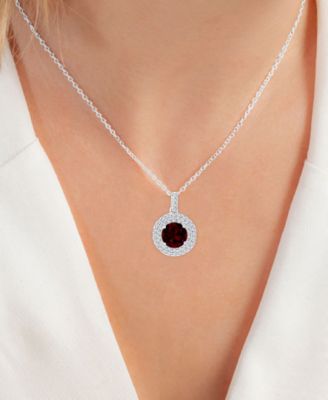 2-Pc. Set Garnet (3-7/8 ct. t.w.) & Lab-Grown White Sapphire (1 ct. t.w.) Halo Pendant Necklace & Matching Stud Earrings in Sterling Silver