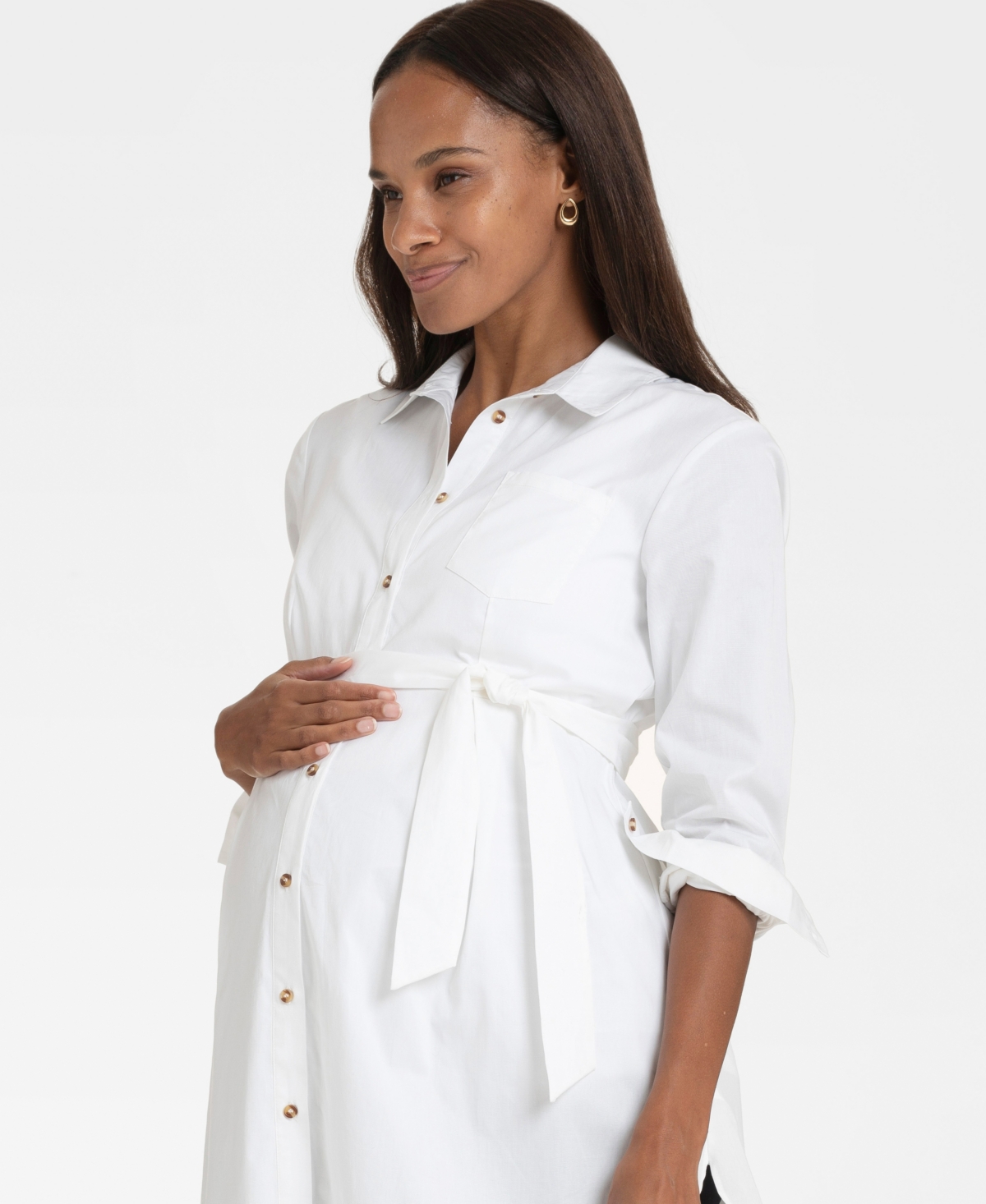 Shop Seraphine Women's Cotton Belted Maternity Tunic In White