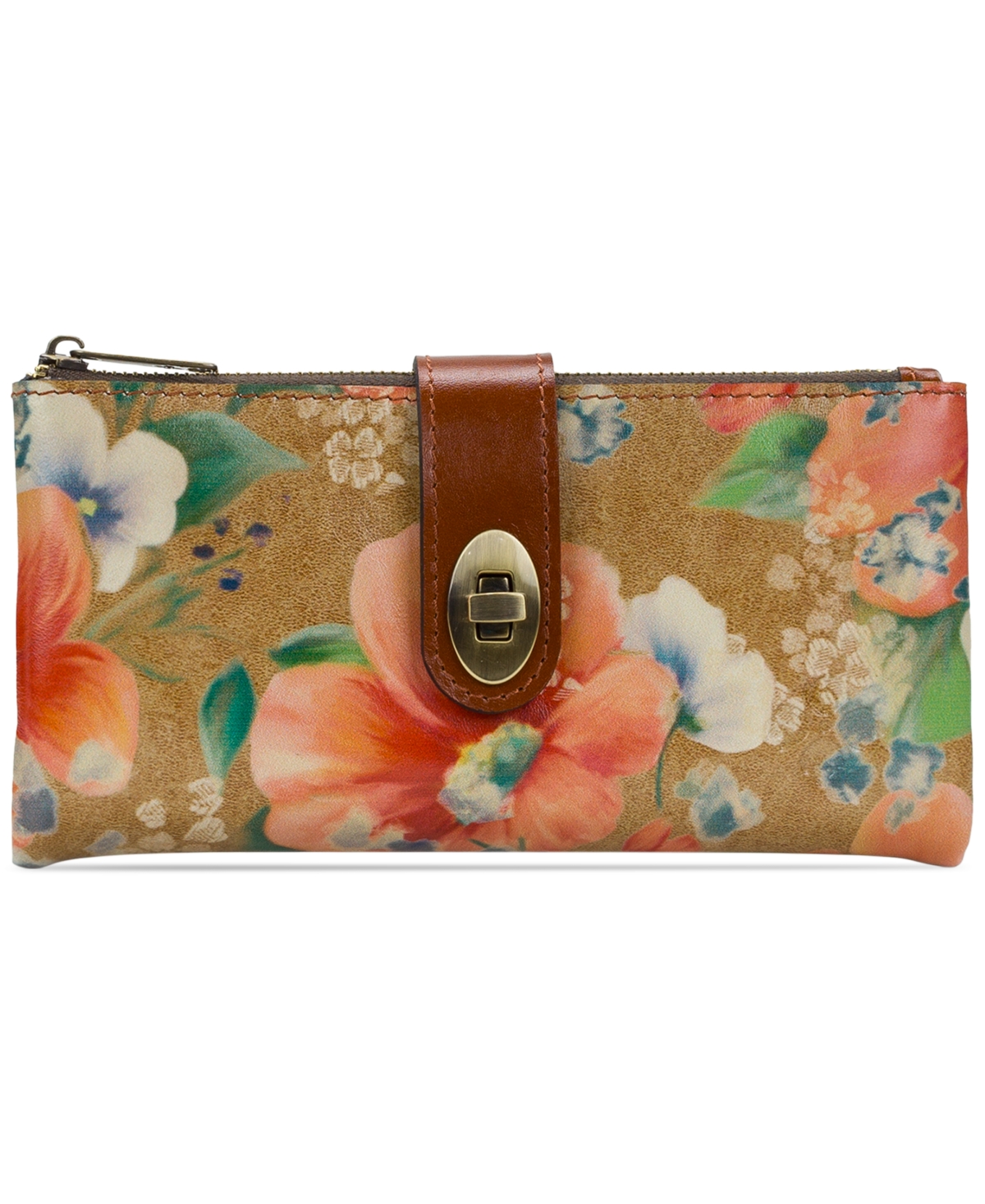 Patricia Nash Annesley Leather Wristlet In Apricot Blossoms