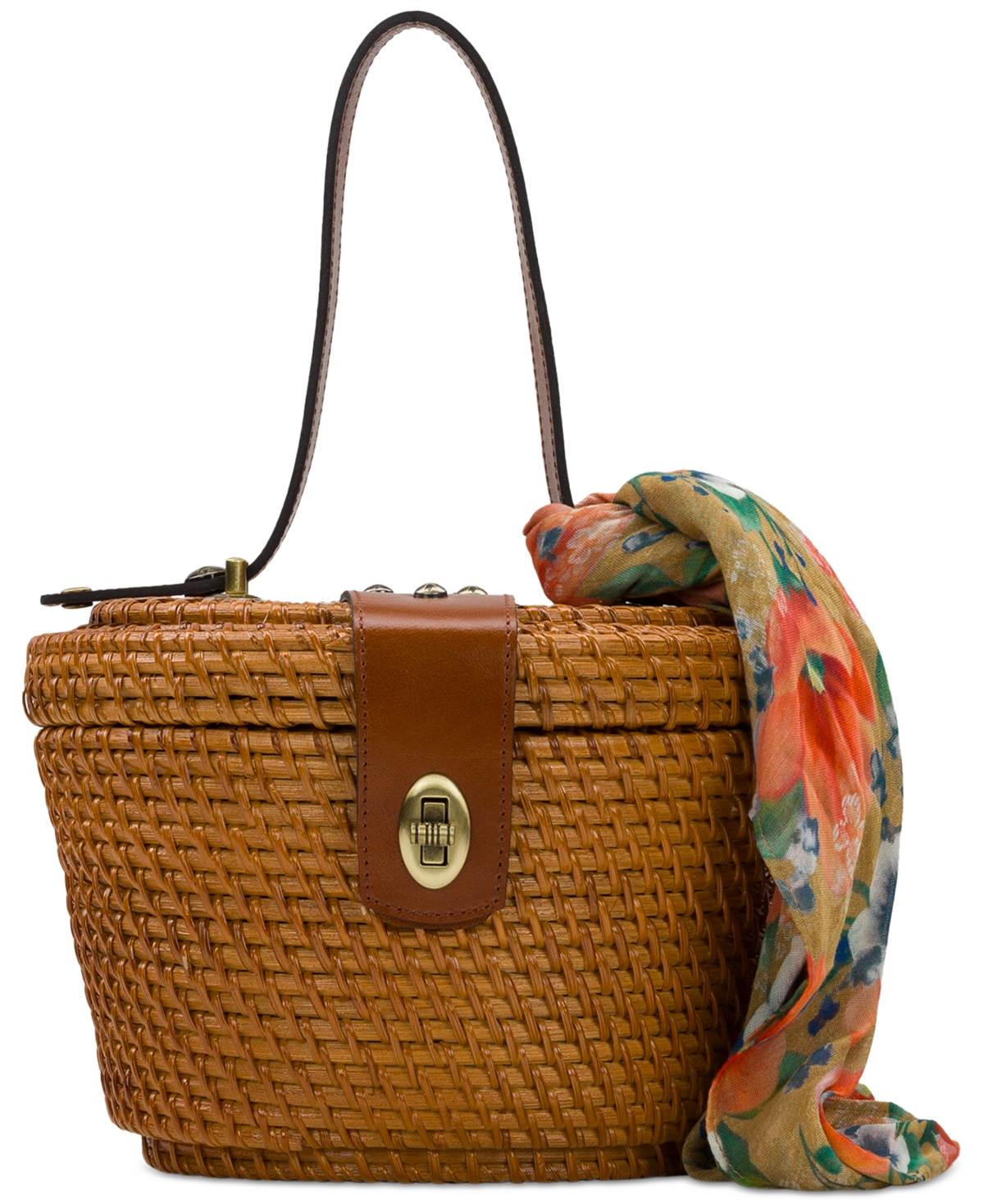 Patricia Nash Caselle Small Wicker Basket Bag With Scarf In Natural