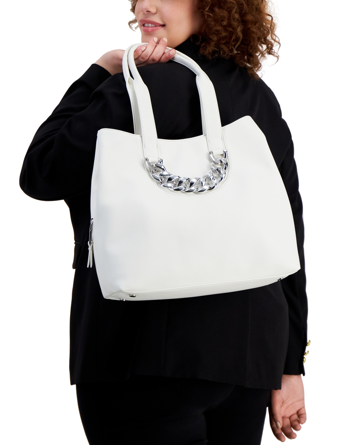 I.n.c. International Concepts Trippii Chain Medium Tote, Created for Macy's -Silver