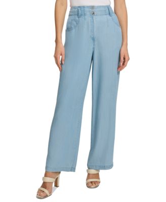 パンツ DKNY wide straight denim pants archive Wide-Leg Side Stripe Denim Zippered Jeans