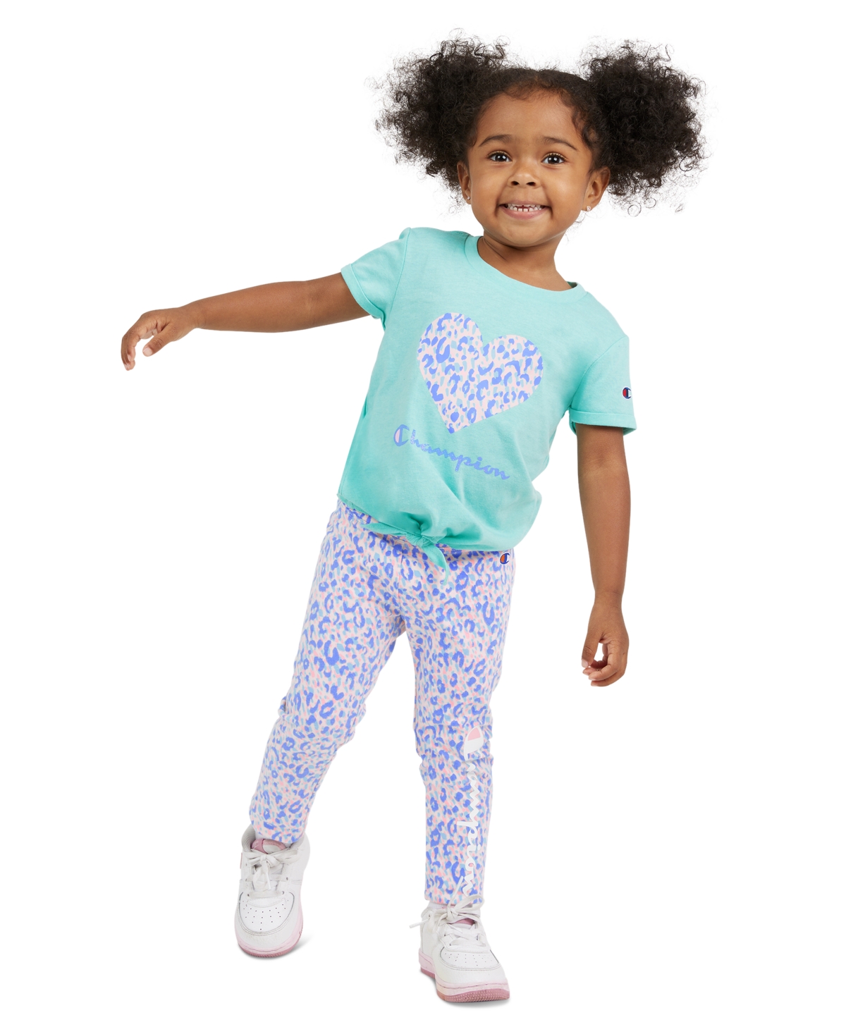 Shop Champion Toddler & Little Girls Logo Graphic T-shirt & Printed Leggings, 2 Piece Set In Aruba Blue
