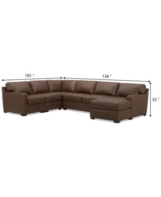Radley 136" 5-Pc. Leather Square Corner Modular Chase Sectional, Created for Macy's