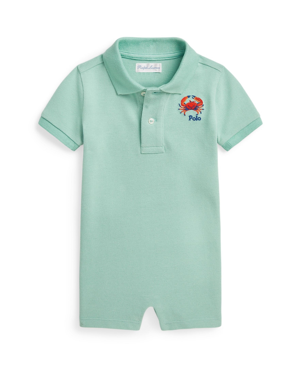 Polo Ralph Lauren Baby Boys Crab Embroidered Cotton Polo Shortall In Celadon