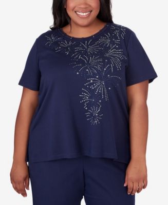 Alfred Dunner Plus Size All American Embellished Beaded Firework Top ...