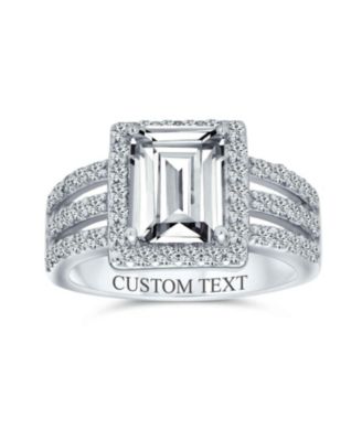 3CT Rectangle CZ Emerald Cut Halo Promise Ring Wide Band Sterling Silver