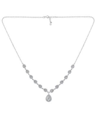 Classic Dainty Delicate Teardrop Halo Cubic Zirconia CZ V Collar Statement Necklace Sterling Silver