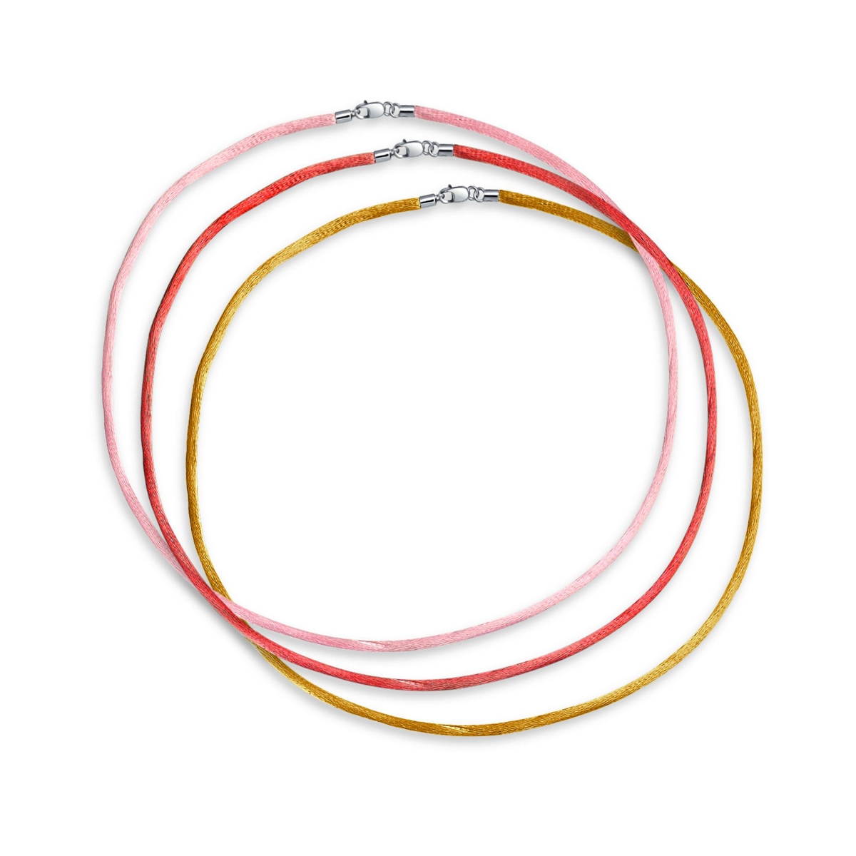 Bling Jewelry Set of Three Satin Cord Necklaces Multi Colors 16 Inch with Silver Clasp - Multicolor
