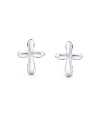 Delicate Simple Cross Stud Earrings: Minimalist Religious Jewelry Communion Gift Sterling Silver