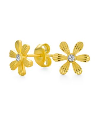 Simple Dainty CZ Accent My Sun Shine Sunflower Flower Daisy Stud Earrings  Gold Plated Sterling Silver
