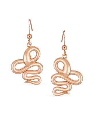 Garden Animal Pet Reptile Egyptian Serpent Simple Snake Dangling Earrings Fish Hook Wire Rose Plated Sterling Silver