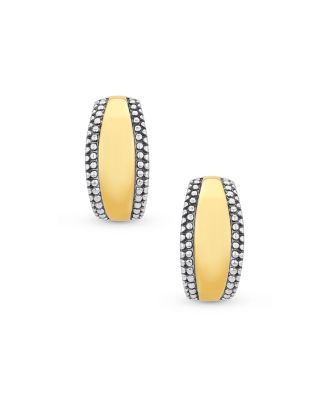 Lightweight Dome Round Caviar Bead Edge Two Tone Stud Hoop Earrings Gold Plated Sterling Silver .70 Inch Diameter