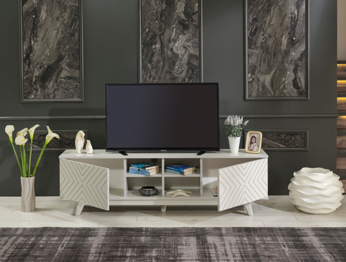 Streamdale Furniture Store Lina Mid Century Modern Tv Stand 2 Door Cabinet 4 Cubby Hole Shelves Tv Unit