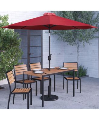 Calle 7 Piece Outdoor Faux Teak Poly Slat Outdoor Furniture Set - Table, 4 Chairs And Patio Umbrella And Base