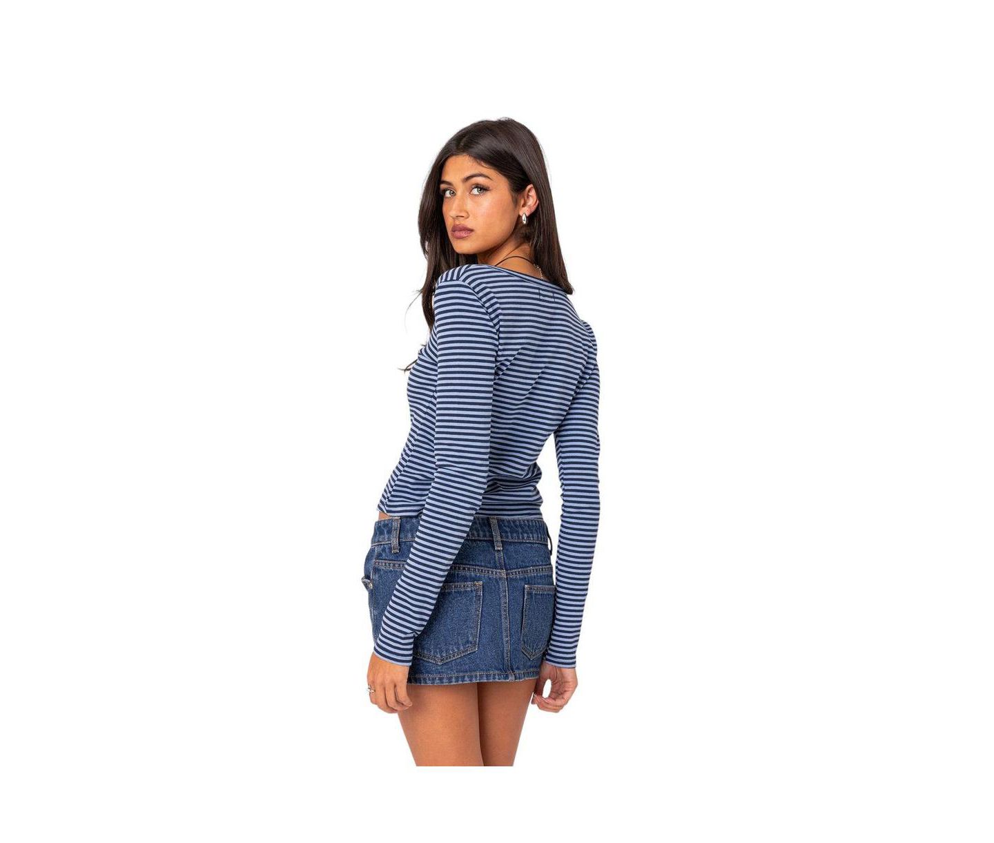 Женский топ Edikted Jocelyn Striped Top, цвет: Синий — фото 3