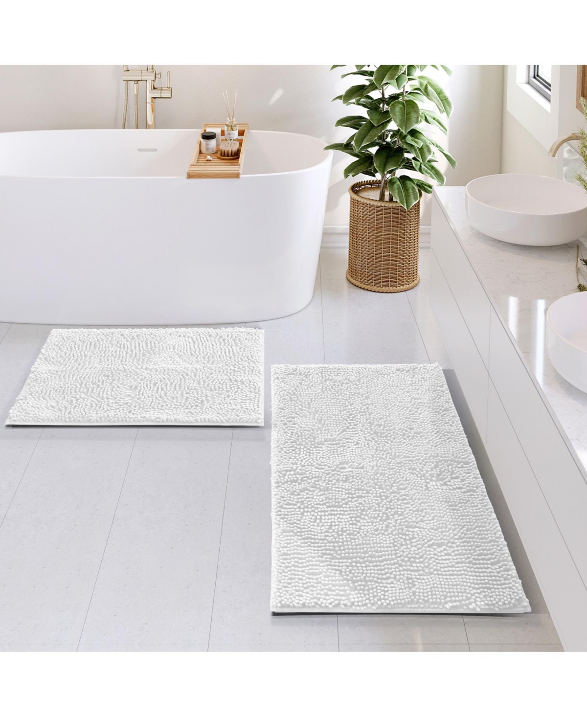 Hearth & Harbor Piece Ultra Soft Non-Slip Chenille Bath Rug Set - Quick Dry, Machine Washable - 17”x24” & 20