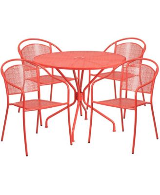 Commercial 35.25" Round Metal Garden Patio Table Set W/ 4 Round Back Chairs
