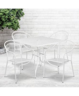 Commercial 35.5" Square Metal Garden Patio Table Set W/ 4 Round Back Chairs