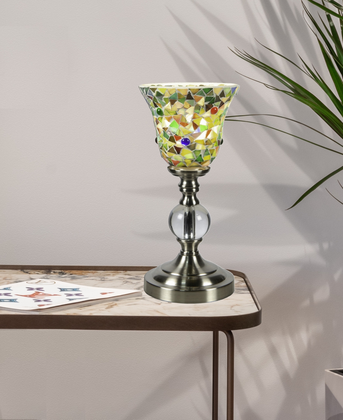 Dale Tiffany 12.5" Tall Lucida Mosaic Handcrafted Art Glass Shade With Jewels Accent Lamp In Multi-color