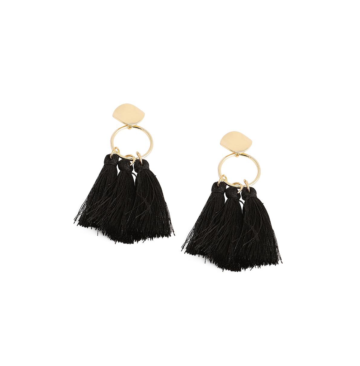 Sohi Women's Gold Tassel Drop Earrings In Black