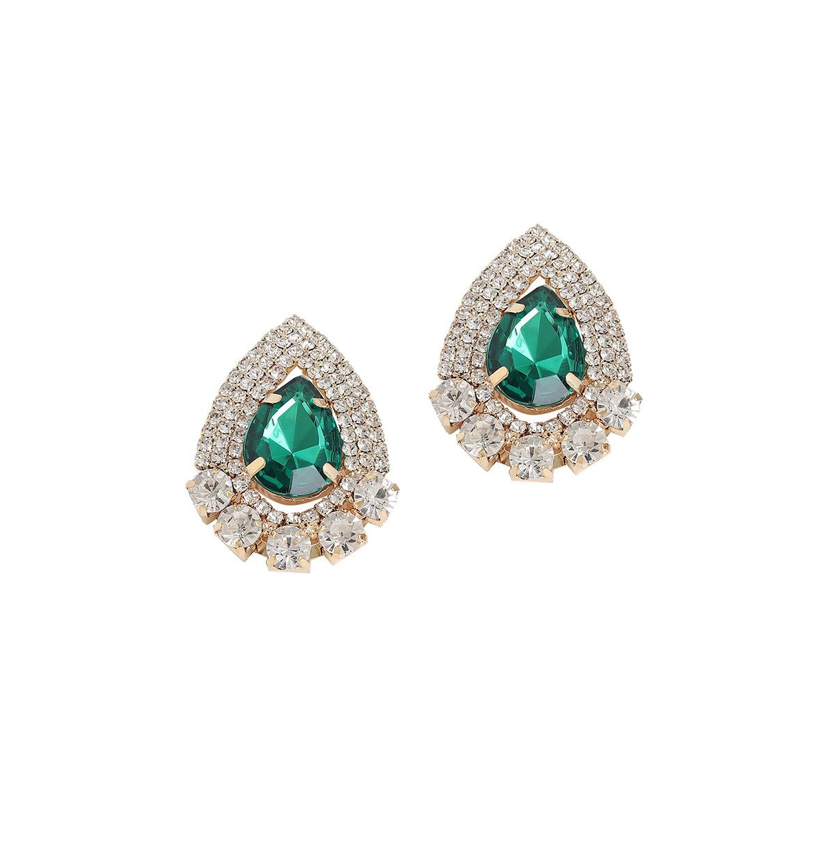 Sohi Women's Teardrop Stud Earrings In Green