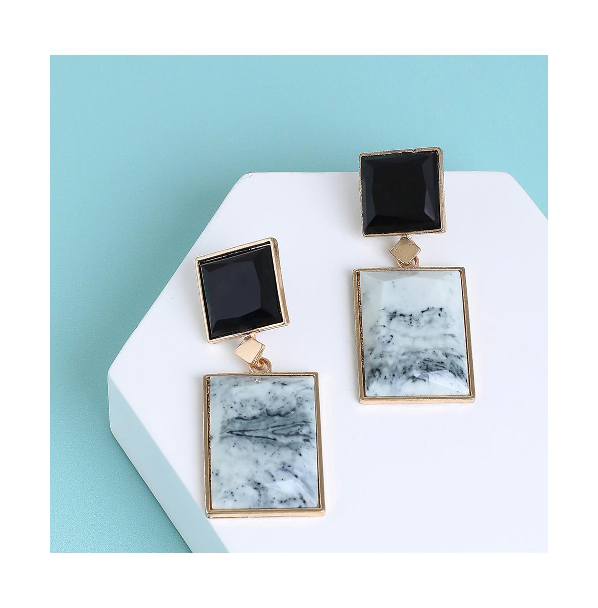 Sohi Women's Black Stone Drop Earrings In Black