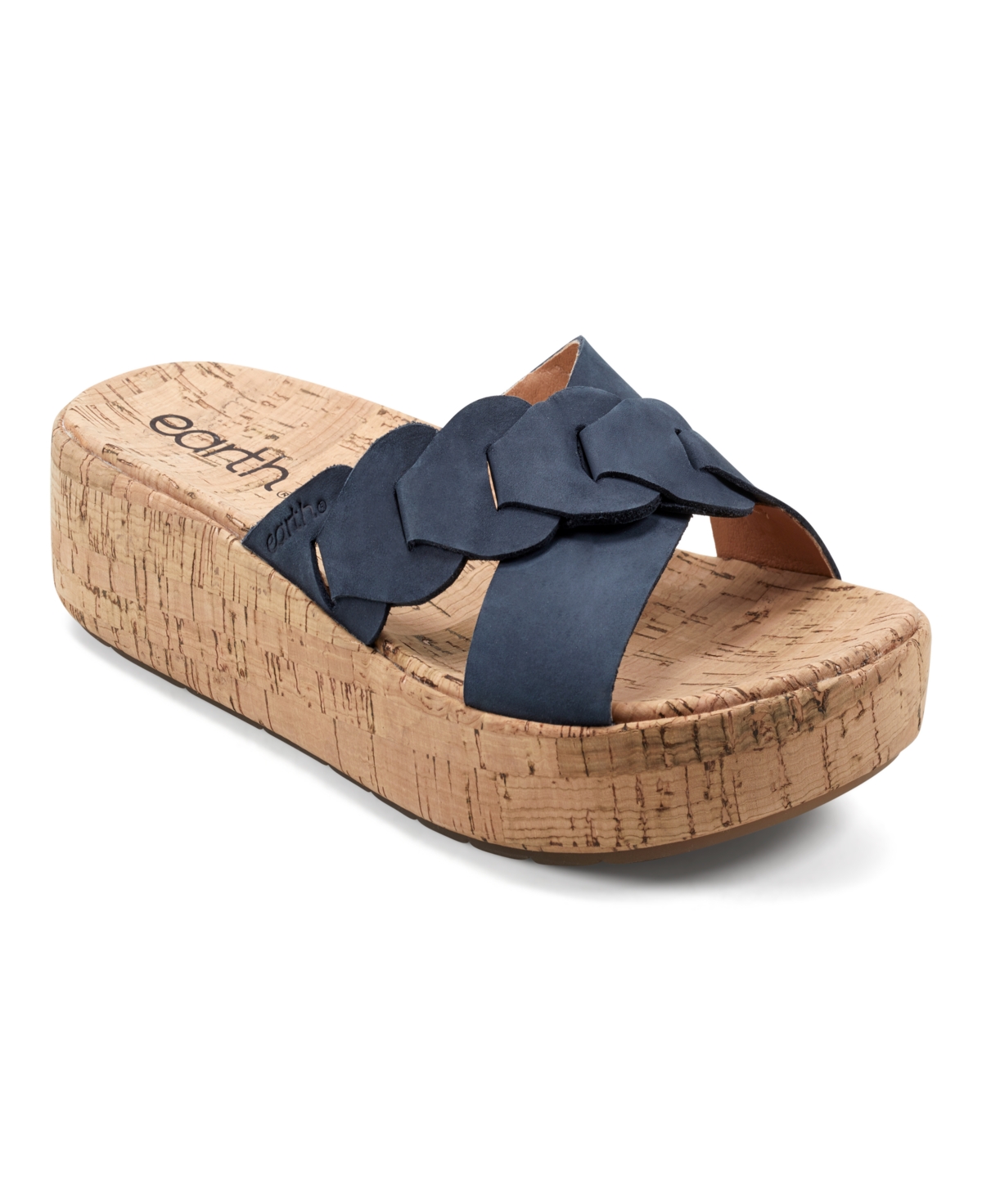 Earth Women's Scotti Criss Cross Slip On Platform Wedge Sandals In Dark Blue Nubuck