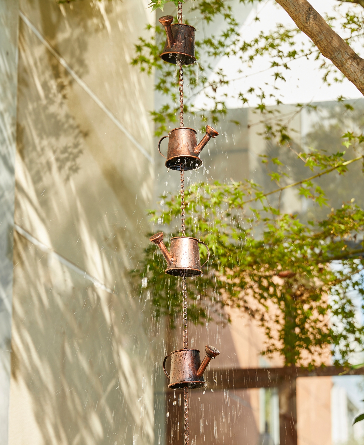 Glitzhome 11-Piece FauxWatering Pot Rain Chain with V-Shaped Gutter Clip - Copper
