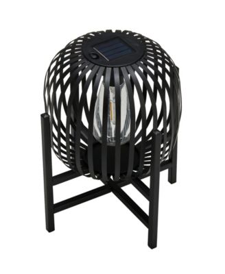 11.50" H Metal Stripes Solar Powered Edison Bulb Outdoor Lantern with Stand