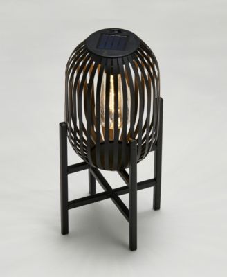 14.25" H Slim-Shaped Metal Stripes Solar Powered Edison Bulb Slim Outdoor Lantern with Stand
