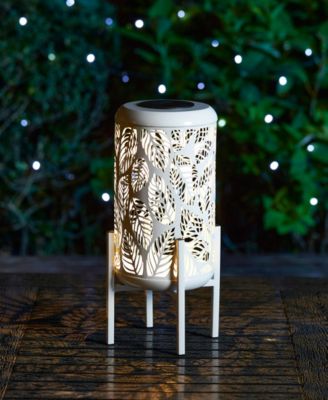 14.25" H Metal Cutout Leaves Pattern Solar Powered LED Outdoor Lantern with Stand