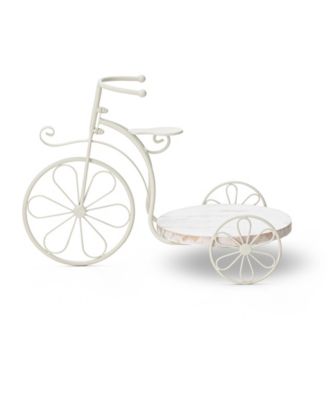 18" L Washed Solid Wood and Metal Tricycle Planter Stand