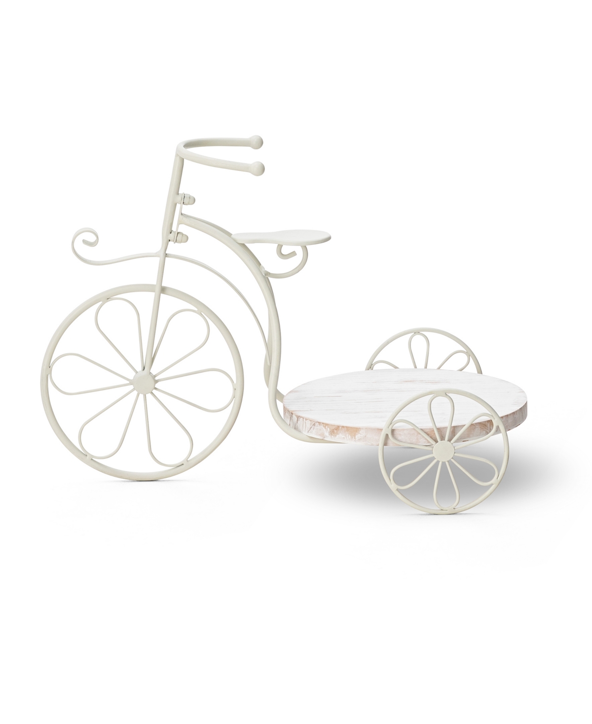 Glitzhome 18" L Washed Solid Wood And Metal Tricycle Planter Stand In White