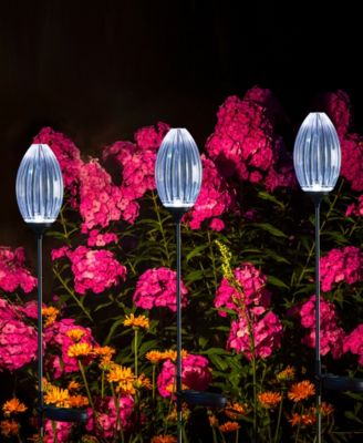 36" H Set of 3 Solar Powered Stake Oval Flower Light with Stainless Steel Pole