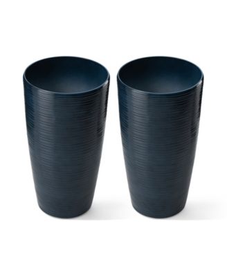 22.5" H Oversized Set of 2 Turquoise  Resin and Stone Faux Ceramic Textured Tall Planter