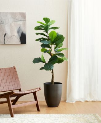 16.75" H Set of 2 Black  Resin and Stone Faux Brushed Steel Texture Tall Planter