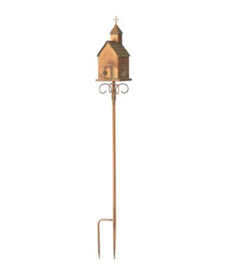 53"H Farmhouse Faux Copper Distressed Metal Church Outdoor Decorative Garden Birdhouse with Stake