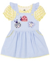 Kids Headquarters Little Girls Check Jersey T-shirt Chambray Embroidered Jumper Set - Blue, Yellow