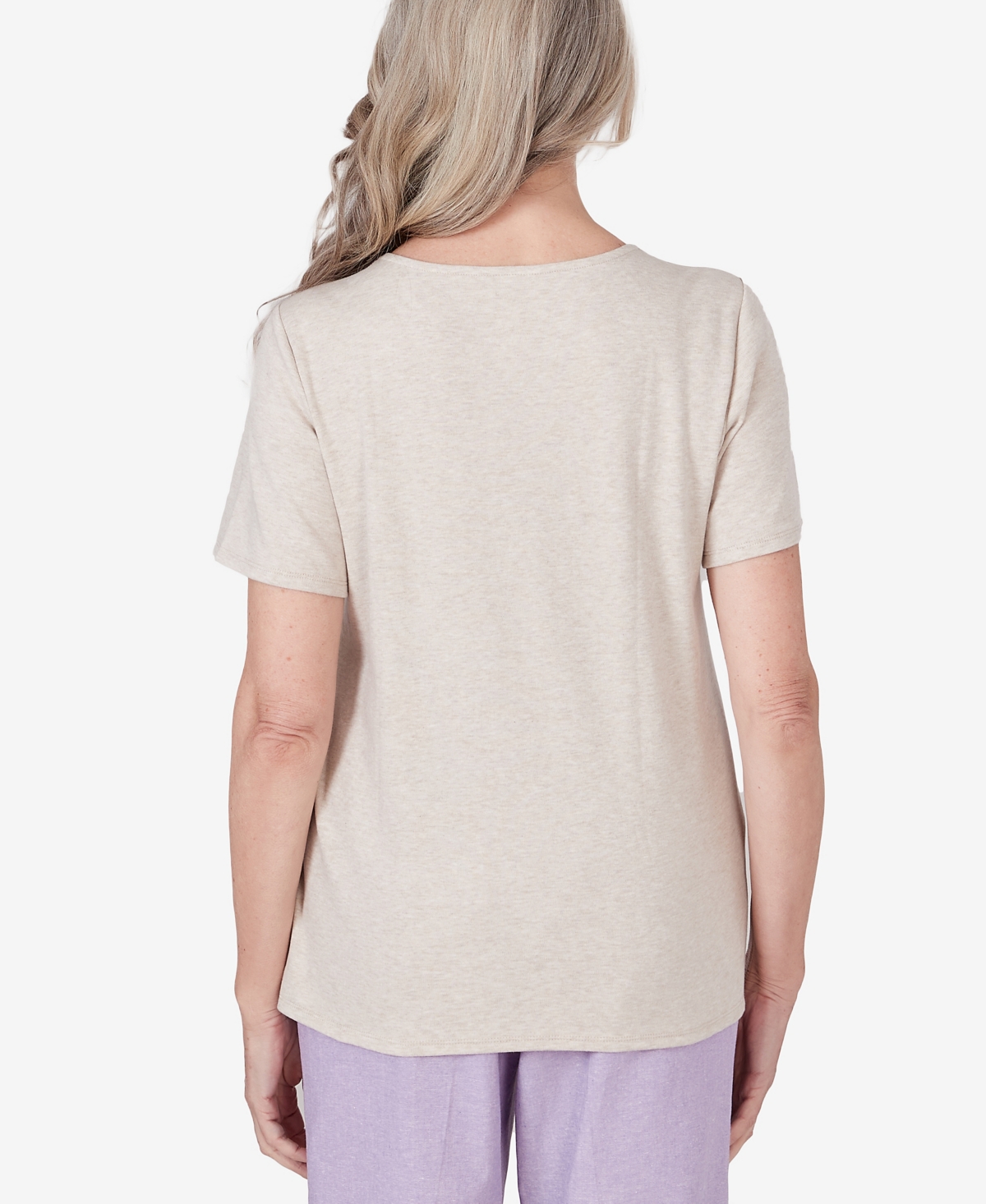Alfred Dunner Women's Garden Party Embroidered Diamond Border Short Sleeve Top