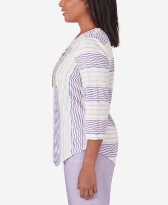 Women's Garden Party Spliced Stripe Texture Top